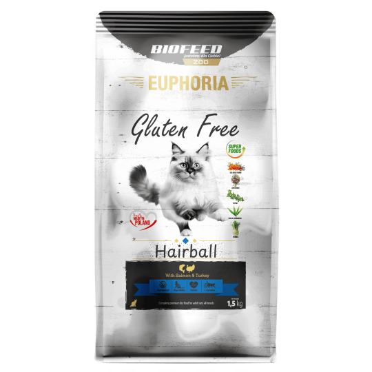 Karma dla kotów EUPHORIA Gluten Free Cat HAIRBALL Indyk & Łosoś