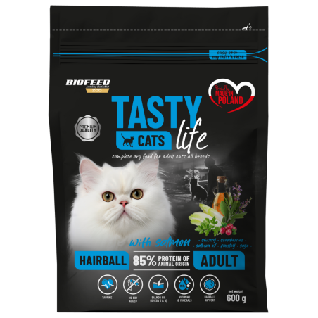 Karma dla kotów Tasty Cats Life HAIRBALL z łososiem