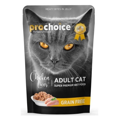 ProChoice Adult Cat Chicken & Liver - Mokra karma dla kota w saszetkach – kurczak i wątróbka w galarecie - 85 g