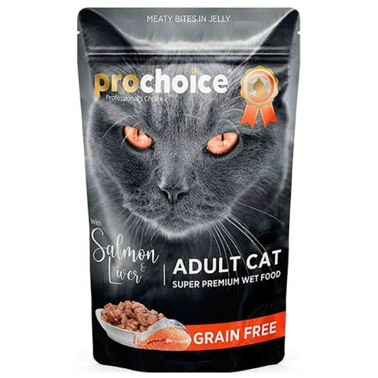 ProChoice Adult Cat Salmon - Mokra karma dla kotów w saszetkach z łososiem i wątróbką w galarecie 85g
