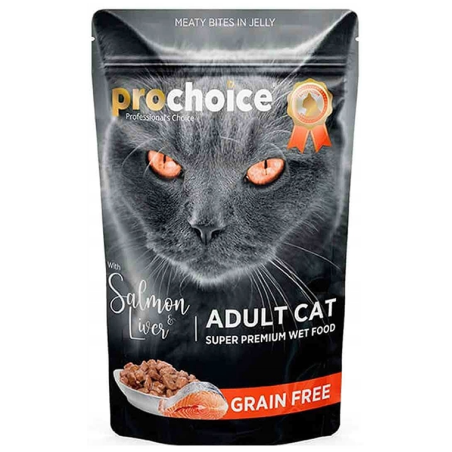 ProChoice Adult Cat Salmon - Mokra karma dla kotów w saszetkach z łososiem i wątróbką w galarecie 85g