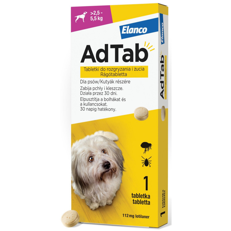 ADTAB Dog TABLETKA DLA PSA NA PCHŁY KLESZCZE 2,5 - 5,5 kg