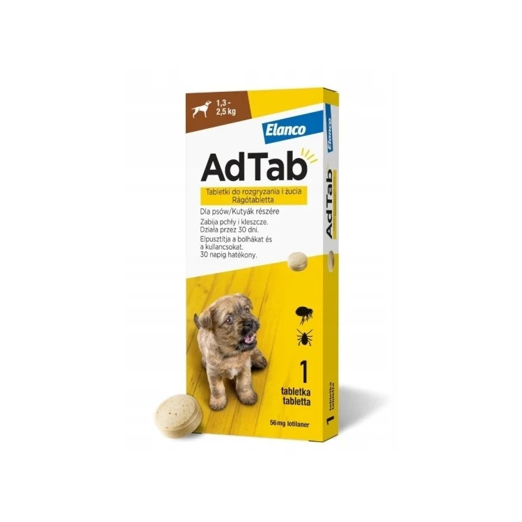ADTAB Dog TABLETKA DLA PSA NA PCHŁY KLESZCZE 1,3 - 2,5 kg