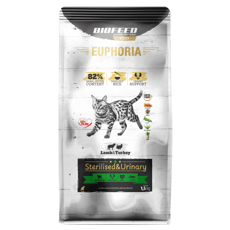 Karma dla kotów EUPHORIA Gluten Free Cat STERILISED & URINARY Indyk & Jagnięcina