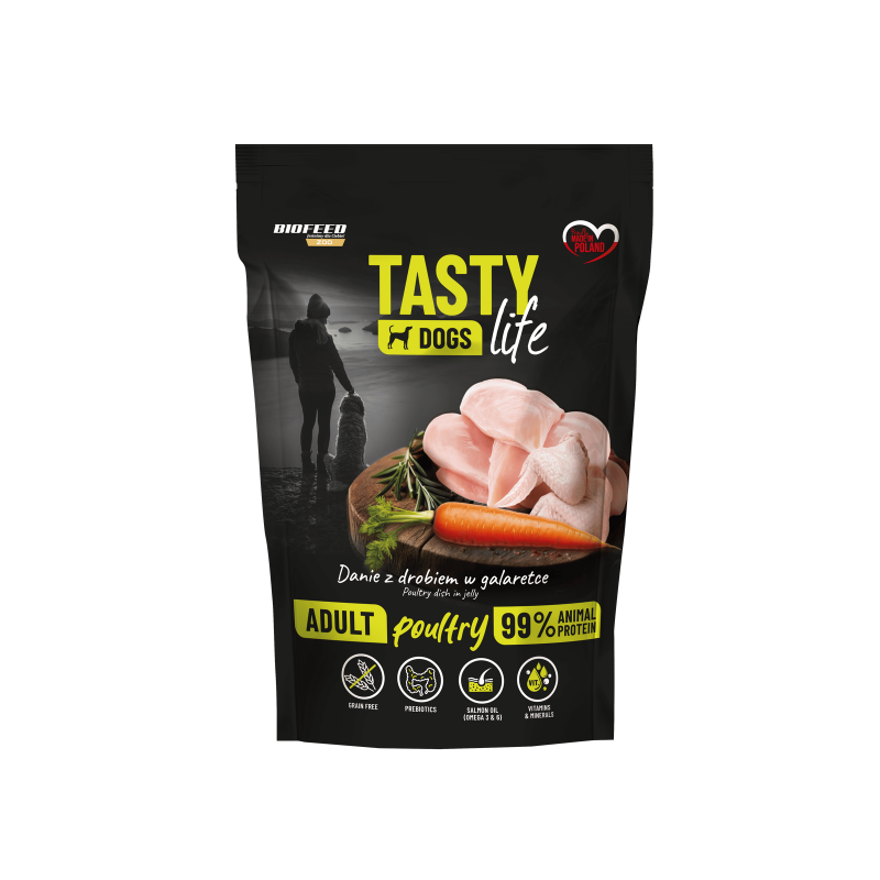 Mokra karma dla psów Tasty Dogs Life DRÓB 90% - danie w galaretce (saszetka) 500 g