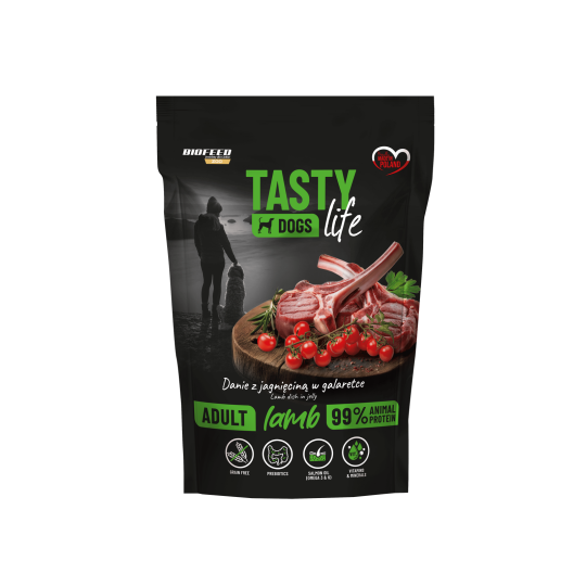 Mokra karma dla psów Tasty Dogs Life JAGNIĘCINA 90% - danie w galaretce (saszetka) 500 g