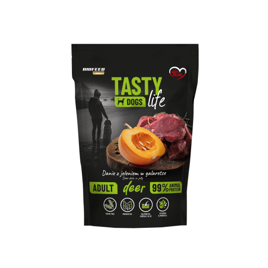 Mokra karma dla psów Tasty Dogs Life JELEŃ 90% - danie w galaretce (saszetka) 500 g