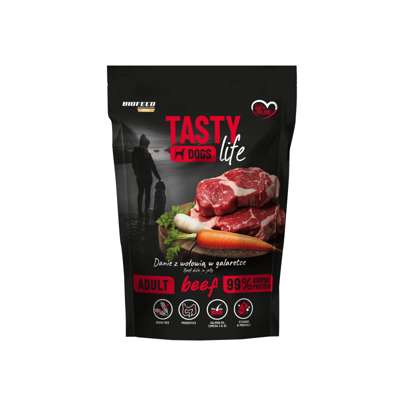 Mokra karma dla psów Tasty Dogs Life WOŁOWINA 90% - danie w galaretce (saszetka) 500 g