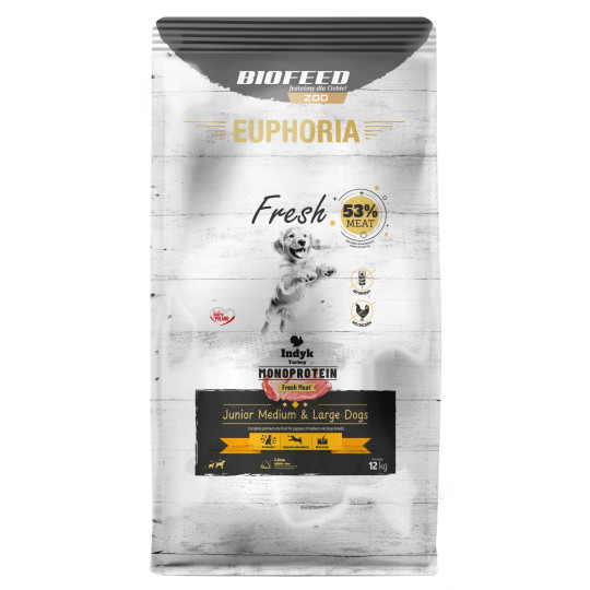 Karma dla szczeniąt EUPHORIA Fresh Turkey Monoprotein (średnie i duże rasy) 12 kg