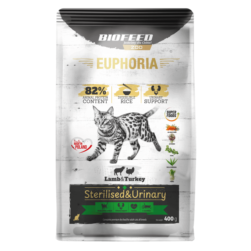 Karma dla kotów EUPHORIA Gluten Free Cat STERILISED & URINARY Indyk & Jagnięcina