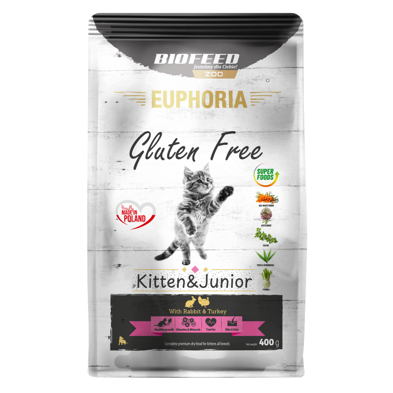 Karma dla kociąt EUPHORIA Gluten Free Cat KITTEN & JUNIOR Indyk & Królik