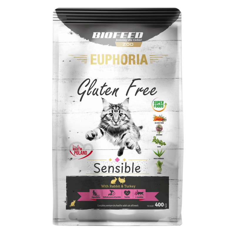 Karma dla kotów EUPHORIA Gluten Free Cat SENSIBLE Indyk & Królik