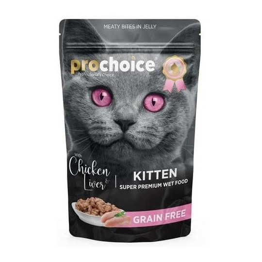 ProChoice Kitten Chicken & Liver -  Mokra karma dla kociąt, kotek w ciąży - Kurczak i wątróbka drobiowa w galaretce 85g