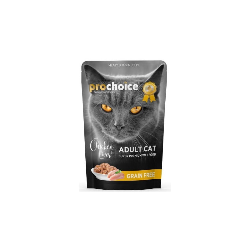 ProChoice Adult Cat Chicken & Liver - Mokra karma dla kota w saszetkach – kurczak i wątróbka w galarecie - 85 g