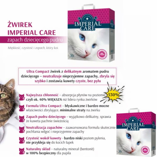 ŻWIREK DLA KOTA IMPERIAL CARE CLUMPING BABY POWDER BENTONITOWY CHŁONNY 10 L