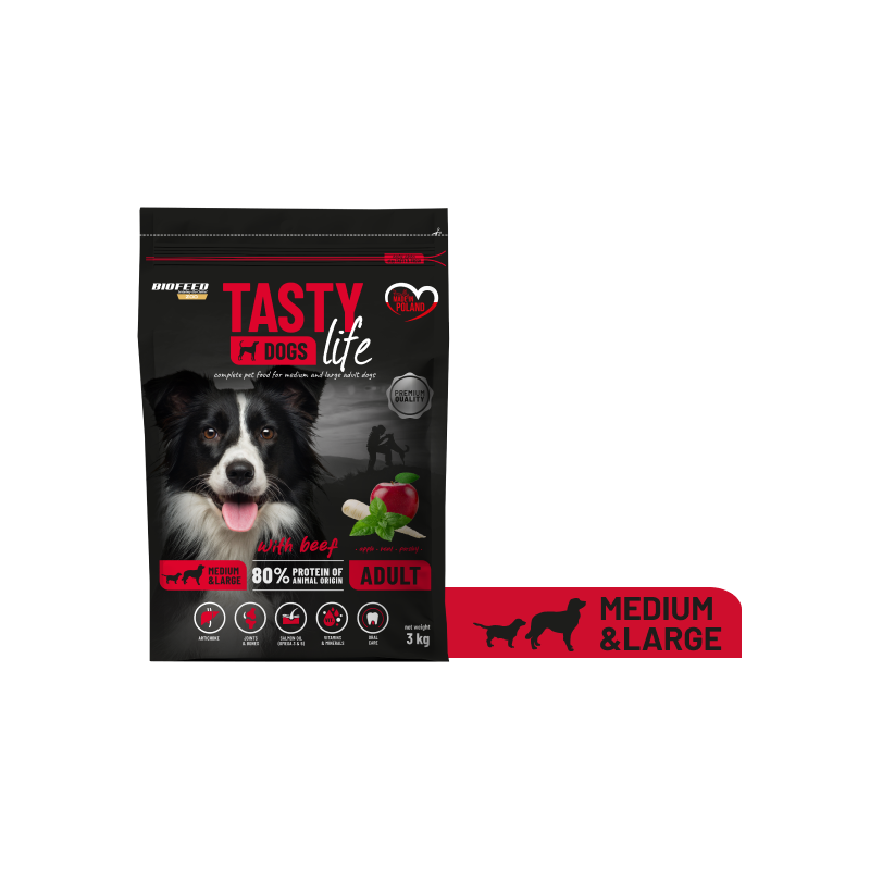 Karma dla psa Tasty Dogs Life z wołowiną (średnie i duże rasy)